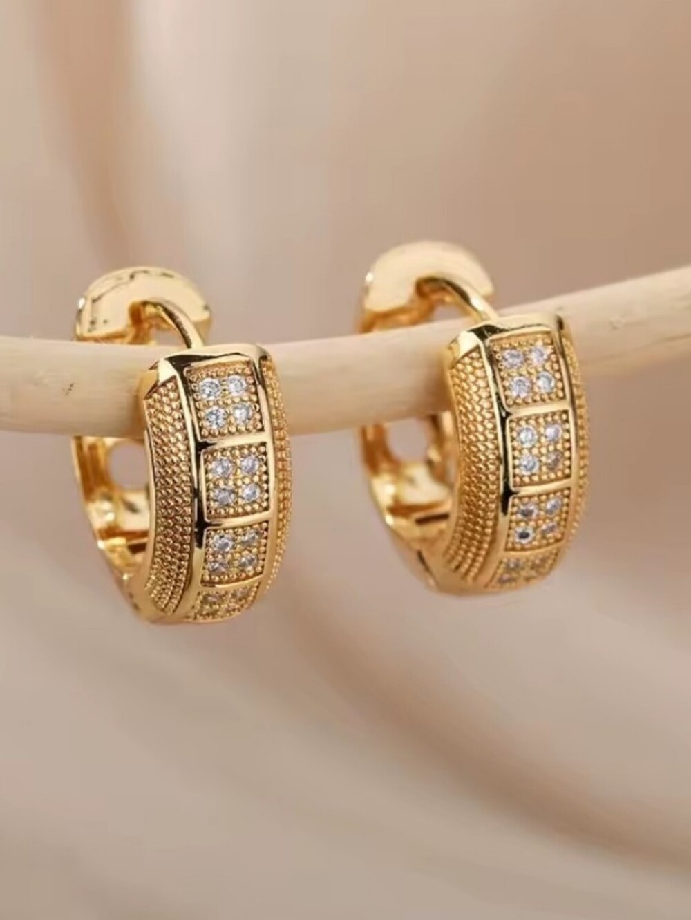 Gold Pavé Huggie Hoop Earrings with Cubic Zirconia Stainless Steel